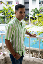 Handloom cool green stripe short sleeve shirt - Uttariya