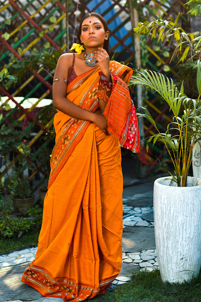 Holud  Abha Ikkat Saree For Women -Uttariya