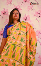 Peach Katha silk saree - Uttariya