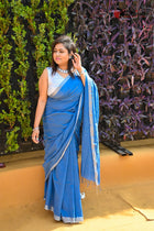 Slate blue handspun saree - Uttariya