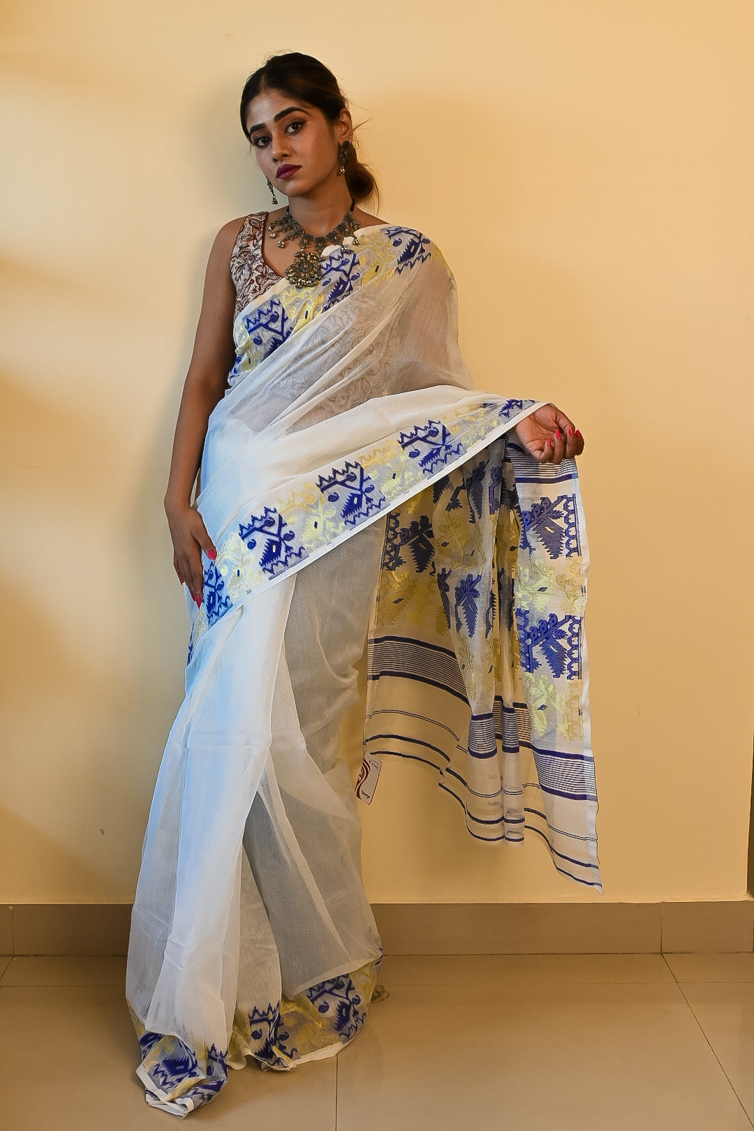 White blue jamdani saree - Uttariya