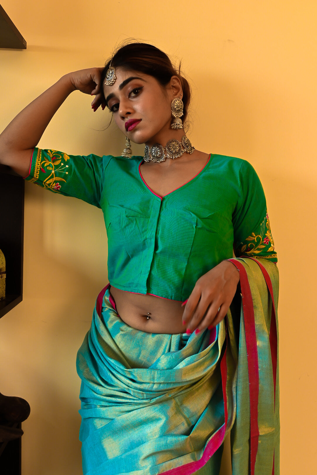 Peacock blue and green Silk Thread Jewellery Set – Fashionous