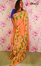 Peach Katha silk saree - Uttariya
