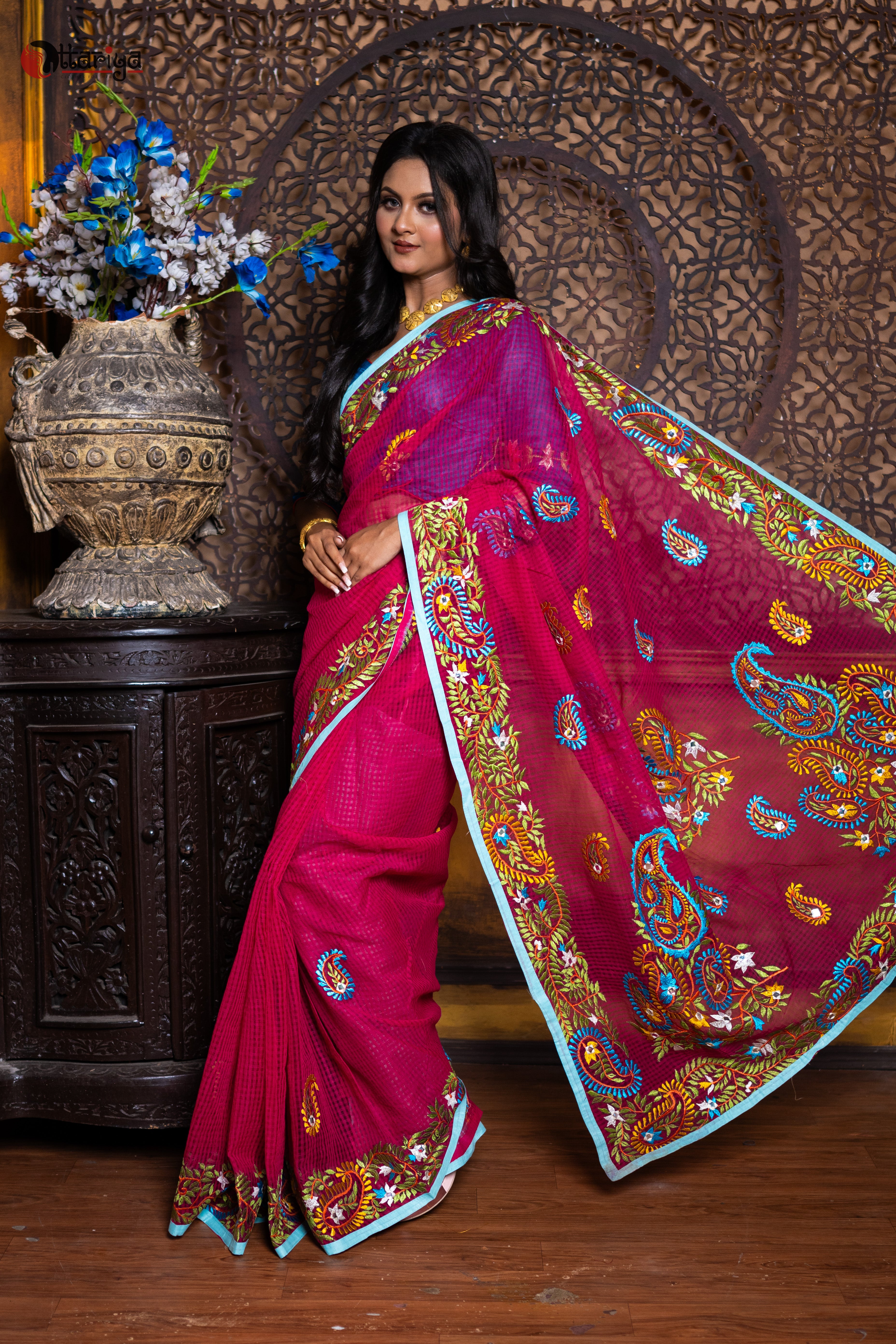 Comfortable And Breathable Printed Party Wear Pink Cotton Silk Saree at  Best Price in Siuri | Basanti Enterprises